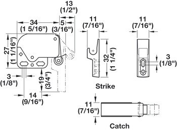 Pružinová záskočka, Mini-Latch, k přišroubování, záskočka