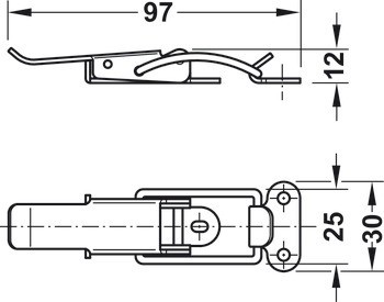 Pružinový klip, se zajišťovacím mechanismem, pro stoly s rámovou konstrukcí