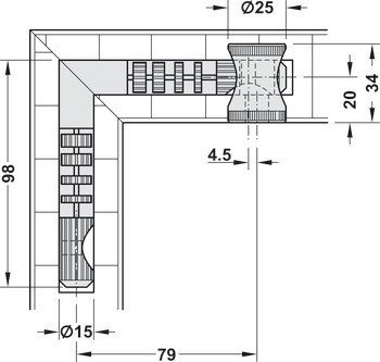 Rohová hmoždinka s válečkovou maticí, pro pokosové rozebíratelné spoje
