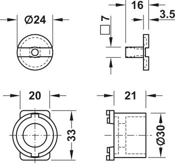 Rozeta pro povrchovou montáž, Häfele Symo ML, pro trojcestný zámek 30 mm