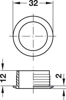 Rozeta, pro Push-Lock, pro tloušťku desky 19 mm