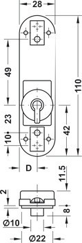 Rozvorový zámek, Häfele Symo LB, backset 14 mm