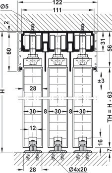 Kování pro posuvné dveře, Hawa Porta 60/100 H/HC, sada