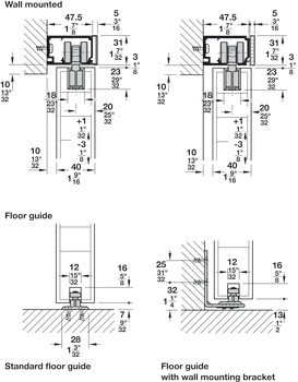 Kování pro posuvné dveře, Hawa Porta 60/100 HM/HMD, sada bez pojezdové kolejnice