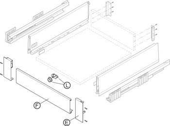 Sada čelního držáku vnitřní zásuvky, Blum Merivobox, pro systémovou výšku K