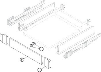 Sada čelního držáku vnitřní zásuvky, Blum Merivobox, pro systémovou výšku M