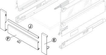 Sada čelního kování, Tandembox antaro, výška bočnice 83 mm, reling D, pro vnitřní zásuvku s relingem