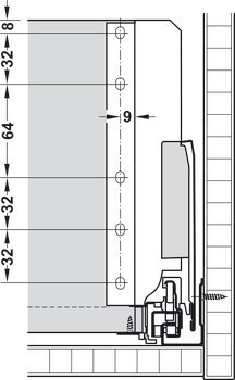 Sada čelního výsuvu, Blum Tandembox antaro, reling D, systémová výška K, výška bočnice zásuvky 115 mm