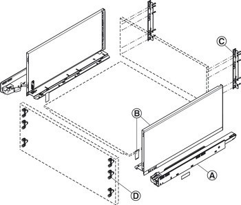 Sada čelního výsuvu, Legrabox pure, výška bočnice 240 mm, pro systémovou výšku F, s korpusovou lištou Tip-On