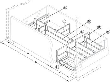 Sada držáku příčného dělítka, Blum Orga-Line, pro Tandembox antaro, pro systémovou výšku K s relingem C