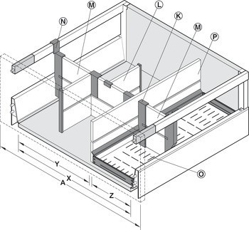 Sada držáku příčného dělítka, Blum Orga-Line, pro Tandembox antaro, pro systémovou výšku K s relingem C