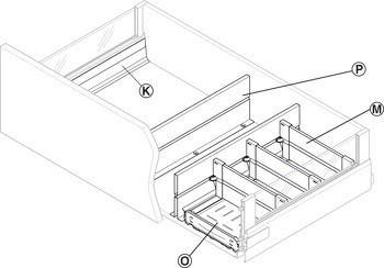 Sada držáku příčného dělítka, Blum Orga-Line, pro Tandembox antaro, pro systémovou výšku K s relingem C