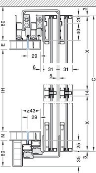 Sada dveří s hliníkovým rámem, pro Häfele Slido F-Line44 80A a F-Line32 80A