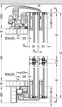 Sada dveří s hliníkovým rámem, pro Häfele Slido F-Line44 80A a F-Line32 80A