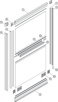Sada dveří s hliníkovým rámem, pro Häfele Slido F-Line44 80A a F-Line32 80A