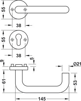 Sada dveřních klik, BKS únikové cesty a panikové prostory, požárně odolné dveře