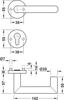 Sada dveřních klik, Häfele Startec, model PDH 4106, nerez