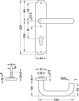 Sada dveřních klik, Hliník, Startec, PDH5202, dlouhý štít