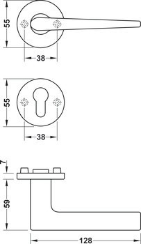 Sada dveřních klik, FSB ASL® model 11 1005/12 1005, hliník
