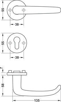 Sada dveřních klik, FSB ASL® model 11 1023/12 1023, hliník