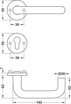 Sada dveřních klik, Hliník, FSB, ASL® model 12 1070