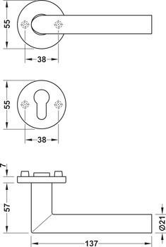 Sada dveřních klik, FSB ASL® model 11 1076/12 1076, hliník