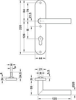 Sada dveřních klik, Hliník, Startec, PDH5203, dlouhý štít