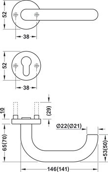 Sada dveřních klik, hliník, Hoppe, Paris 138F/42/42KVS