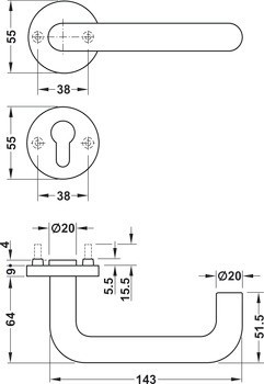 Sada dveřních klik, nerez, Dorma, Premium 8100/6501/6612