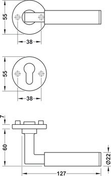 Sada dveřních klik, FSB ASL® model 11 1102/12 1102, nerez