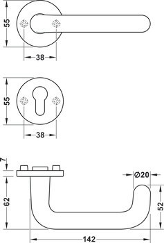 Sada dveřních klik, FSB ASL® model 11 1146/12 1146, nerez