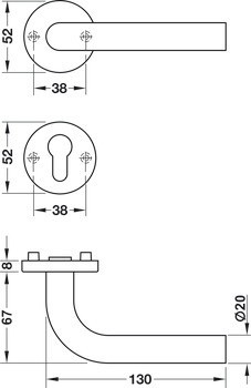 Sada dveřních klik, nerez, Hoppe, Bonn E150Z/42KV/42KVS