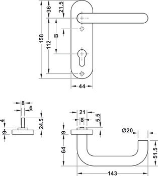 Sada dveřních klik, Nerez, model PDH5102