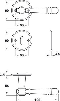 Sada dveřních klik, ocelově/mosazně patinované, Scheitter, 185Z-284-285