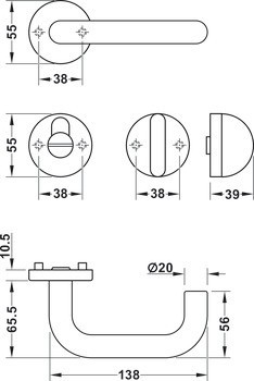 Sada dveřních klik, Polyamid/ocel, Hewi 111.R02.130