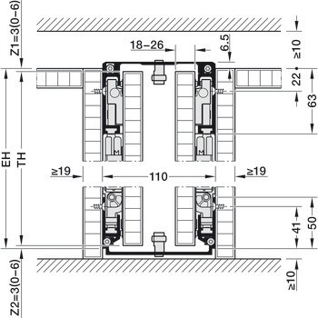 Sada kování pro otočné dveře skříně, Hawa-Concepta III 25/35 Pull