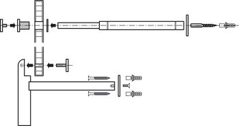 Sada kování šatní skříně, pro dřevěné a skleněné panely, montáž na stěnu, nerez