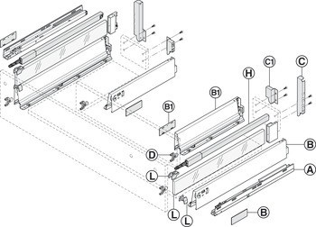 Sada kování zadního panelu, pro zásuvku Blum Tandembox