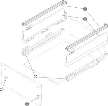 Sada podélného relingu, hranaté, Häfele Matrix Box P Plus