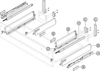 Sada podélného relingu, Tandembox antaro, pro výsuv skříňky pod dřez