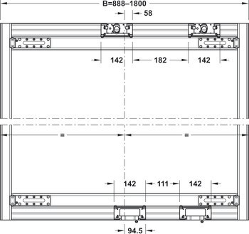 Sada pro dveře s hliníkovým rámem, pro Häfele Slido F-Flush51 60A, sada s hliníkovým rámečkem, úchytkový profil, dělicí profil a montážní materiál