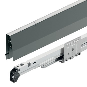 Sada rozšíření spodní skříňky, Häfele Matrix Box P Plus, s hranatým podélným relingem, výška bočnice zásuvky 92 mm, nosnost 40 kg