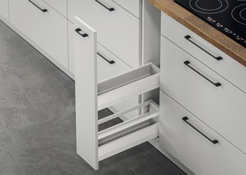 Sada rozšíření spodní skříňky, Häfele Matrix Box P Plus, s hranatým podélným relingem, výška bočnice zásuvky 92 mm, nosnost 40 kg