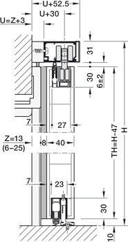Kování pro posuvné dveře, Hawa Porta 60/100 HMD, sada s pojezdovou kolejnicí