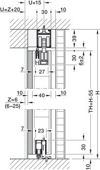 Kování pro posuvné dveře, Hawa Porta 60/100 HMD, sada s pojezdovou kolejnicí