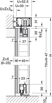 Kování pro posuvné dveře, Hawa Porta 60/100 HMD, sada s pojezdovou kolejnicí