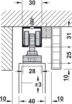 Kování pro posuvné dveře, Hawa Porta 60/100 H, sada s pojezdovou kolejnicí