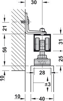 Kování pro posuvné dveře, Hawa Porta 60/100 H, sada s pojezdovou kolejnicí
