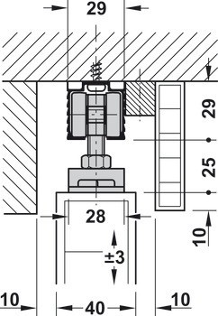 Kování pro posuvné dveře, Hawa Porta 45 H, sada s pojezdovou kolejnicí