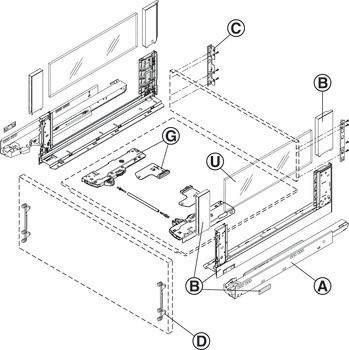 Sada zásuvky, Blum Blumotion S, nosnost: 40 kg nebo 70 kg, pro Legrabox free